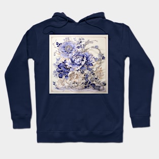 Blue and White Chinoiserie Style Peonies Hoodie